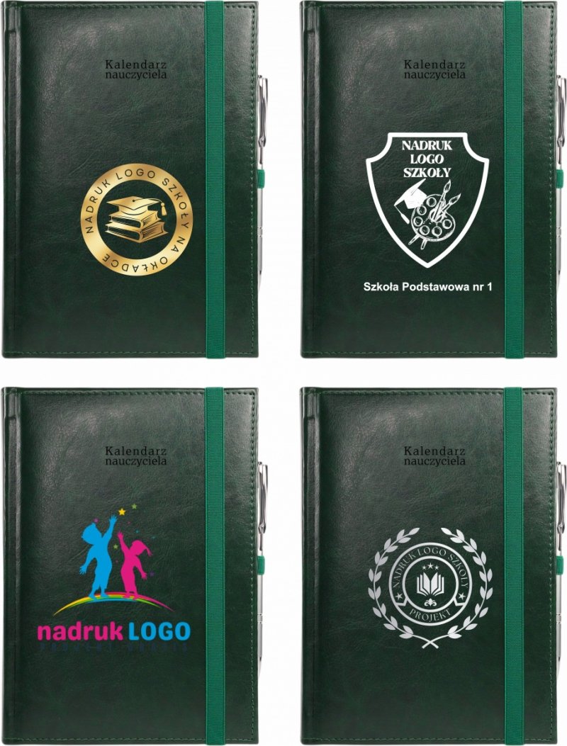 kalendarz książkowy z logo szkoły na okładce