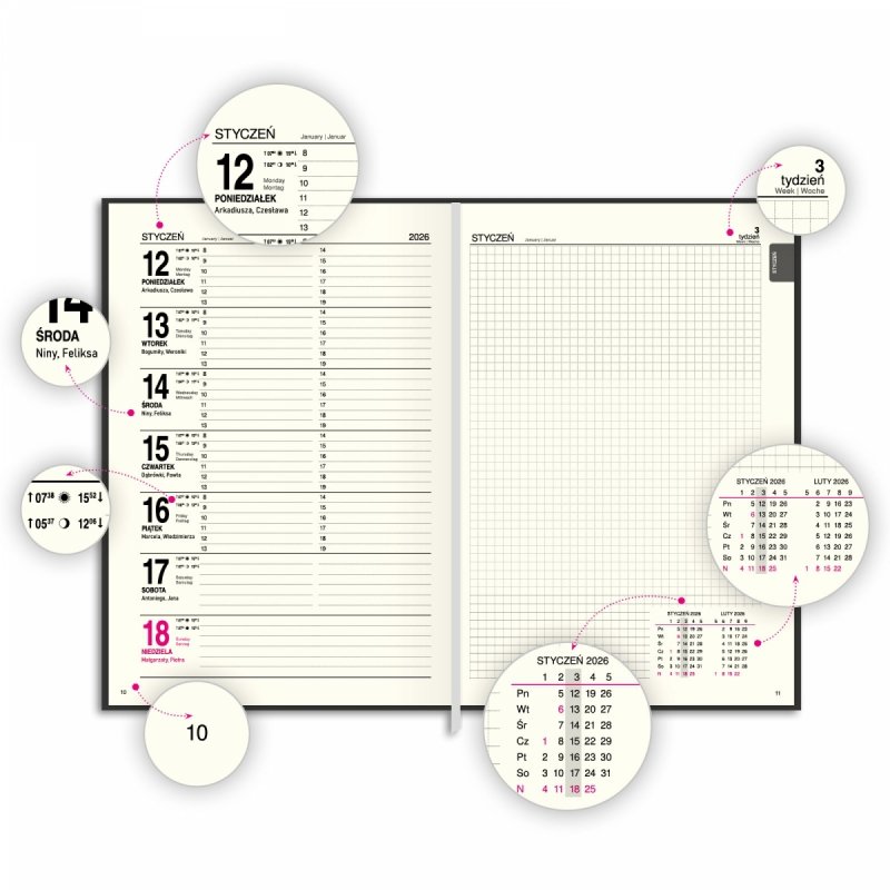 blok kalendarza A4 tygodniowo-notesowy, papier chamois