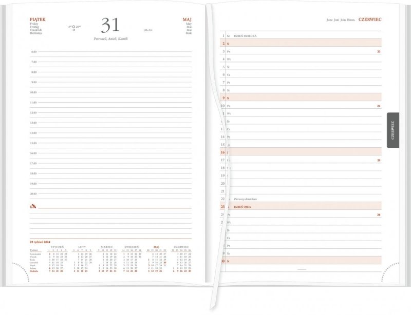 Blok kalendarza B5 dziennego papier biały drukowane registry