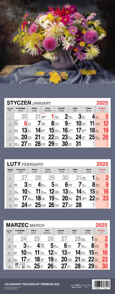 Kalendarz trójdzielny premium 2025 BUKIET