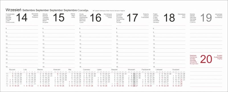 Kalendarium do kalendarza biurkowego tygodniowego na rok 2026