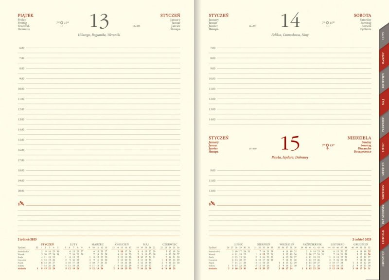 Blok kalendarza B5 dzienny papier chamois wycinane registry