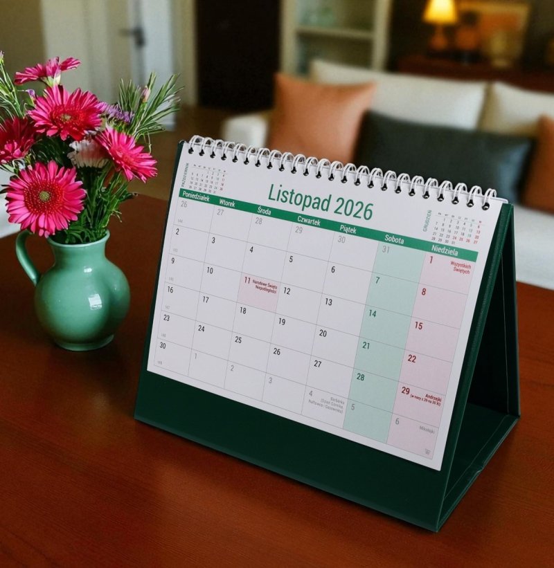 kalendarz na spirali, do postawienia na biurku, dla ucznia na rok szkolny 2026/2027