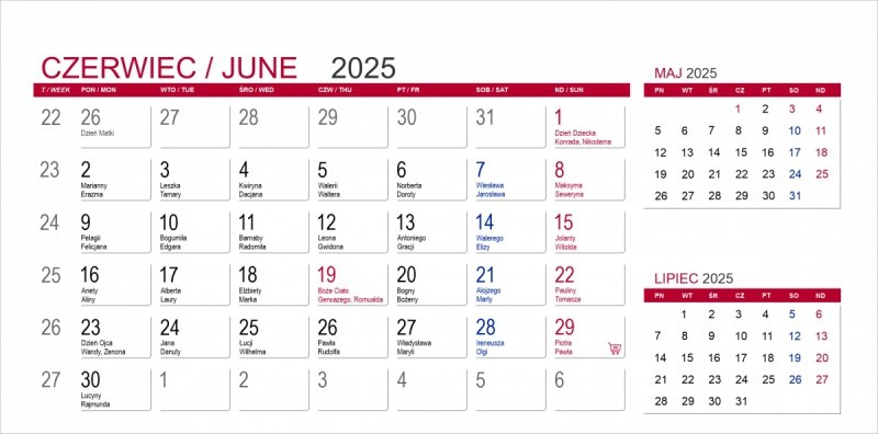 kalendarz do postawienia na biurku na rok 2025 - czerwiec 2025