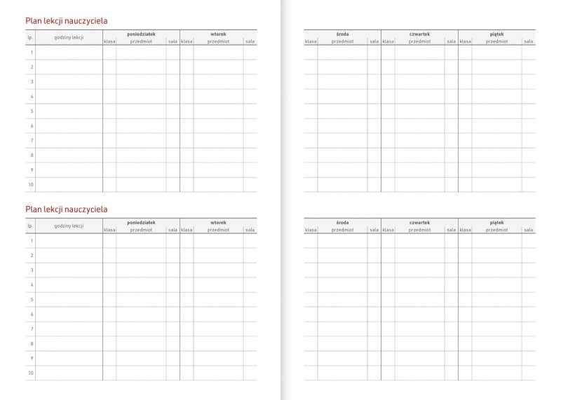 kalendarz dla nauczyciela - plan lekcji dyrektora szkoły podstawowej lub średniej na rok szkolny 2026/2027