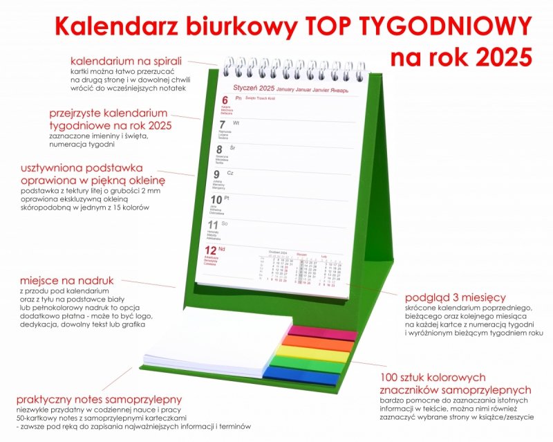 opis kalendarza biurkowego na rok 2025