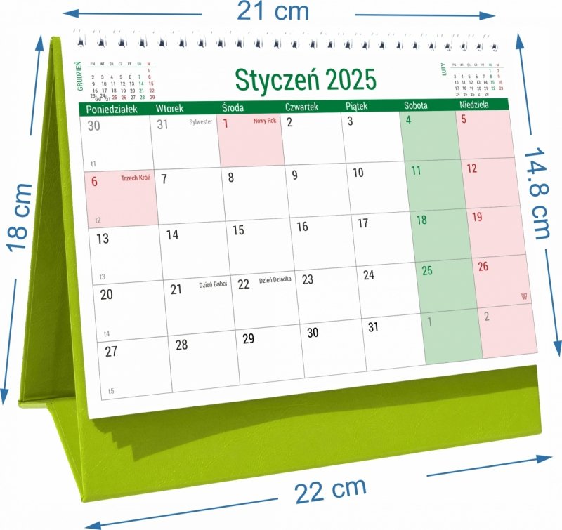 Wymiary kalendarza biurkowego PLANO na rok 2025