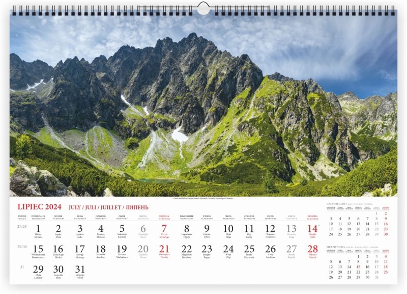 Kalendarz ścienny wieloplanszowy Tatry 2024 - lipiec 2024