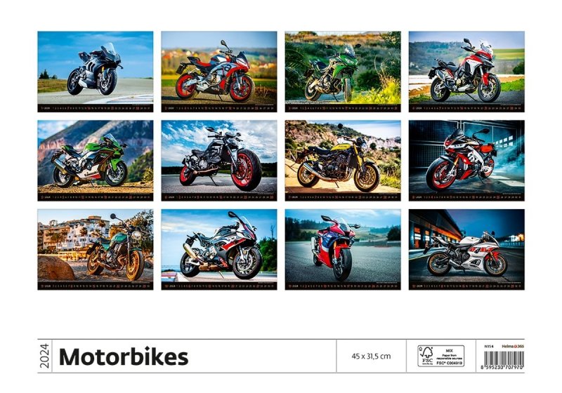 Kalendarz ścienny wieloplanszowy Motorbikes 2024 - okładka tył