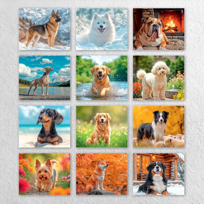 piękne ujęcia szczeniaków umieszczone na każdej karcie kalendarza na rok 2026