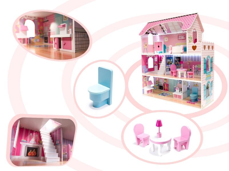 Domek-drewniany-dla-lalek-Różowa-Willa-70cm-LED-1