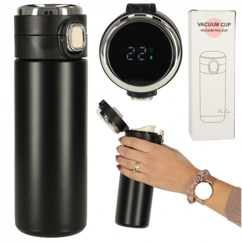 Kubek termiczny z ustnikiem termos LED 420ml czarny