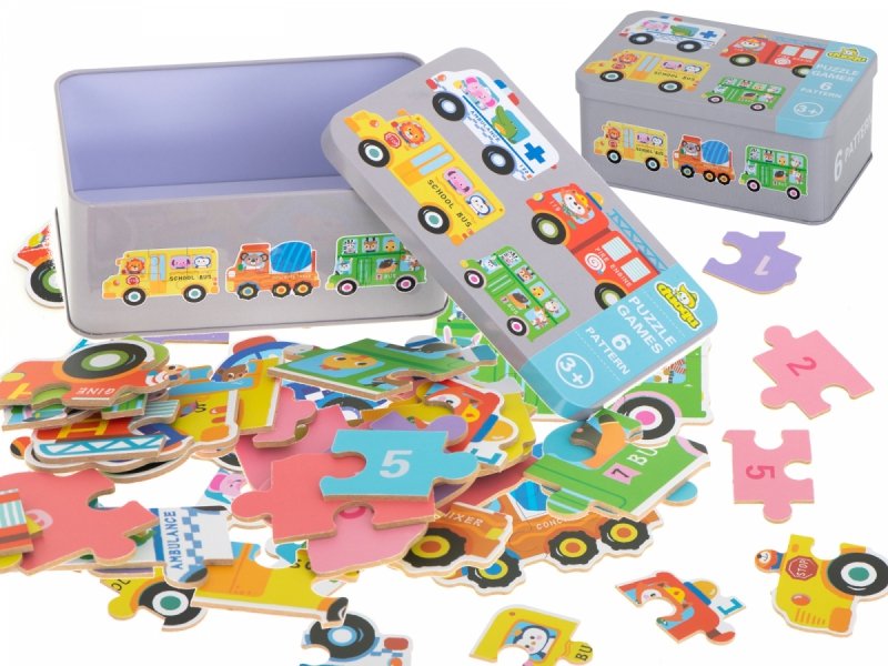 Układanka puzzle w puszce pojazdy 30 puzzli