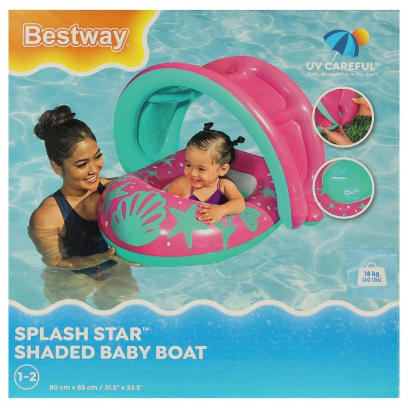Kółko do pływania dla niemowląt koło pontonik dla dzieci dmuchany z siedziskiem z daszkiem różowy 1-2lata 18kg