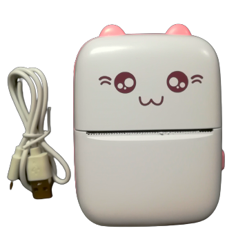 DRUKARKA-MINI-TERMICZNA-DO-ZDJĘĆ-ETYKIET+KABEL-USB-KOTEK-RÓŻOWY
