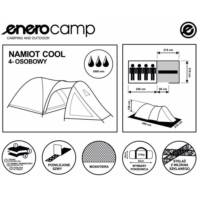 NAMIOT 4 OSOBOWY COOL CZARNO-ZIELONY ENERO CAMP