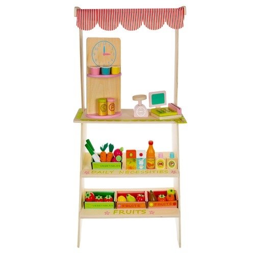 Supermarket dla dzieci – drewniany stragan kasa owoce