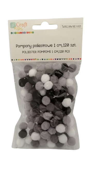 POMPONY-poliestrowe-1cm-120-szt-biało-czarne
