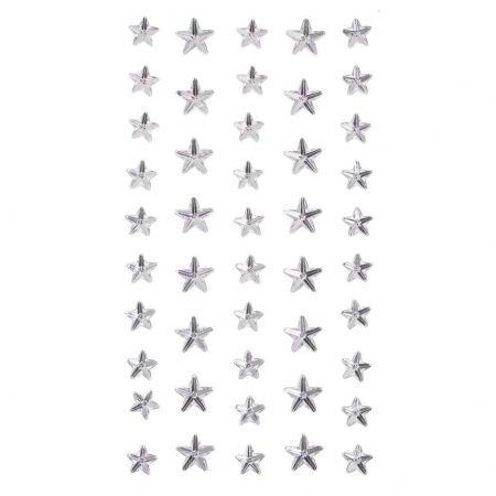 KRYSZTAŁKI SAMOPRZYLEPNE srebne - GWIAZDKI 46 szt