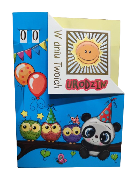 KARNET Z CYFRAMI NA PASKACH  URODZINY DZIECIĘCE panda