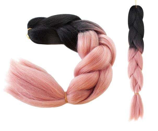 Włosy syntetyczne  ombre czarne-różowe 60cm