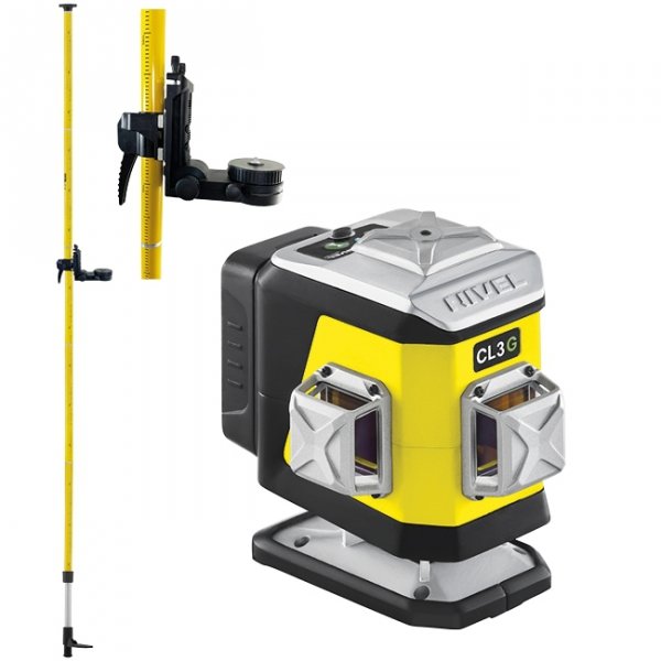 Nivel System CL3B Niebieski multi-laser krzyżowy (3 x 360°), Bluetooth + Tyczka LP36