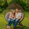 Fotel wiszący dwuosobowy BAHAMA brąz – kokon technorattan z poduszką, do ogrodu, na taras lub balkon