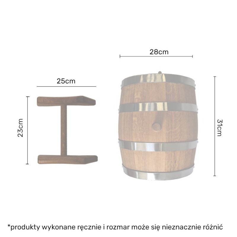 Beczka drewniana dębowa 10l wymiary