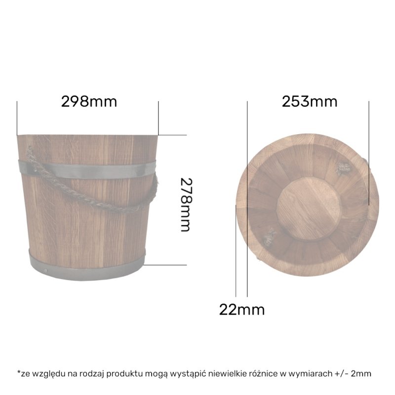Wiaderko drewniane dębowe do sauny 10l wymiary