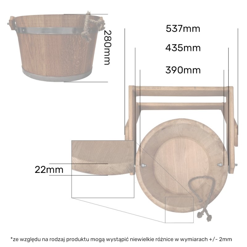 Prysznic drewniany dębowy do sauny 20l wymiary