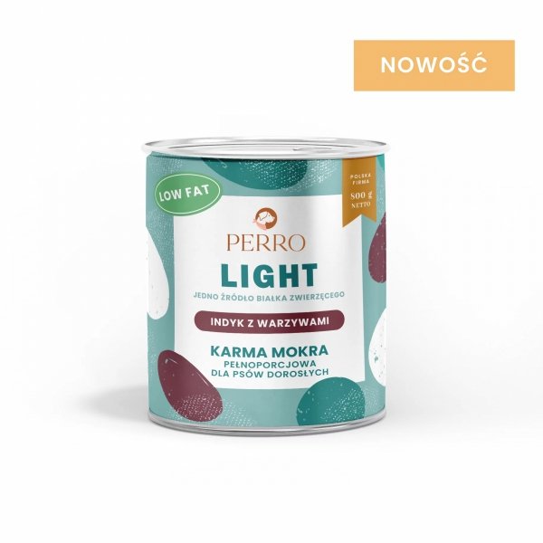 PERRO Karma mokra Light Indyk z warzywami – monobiałkowa formuła dla psów dorosłych 800g