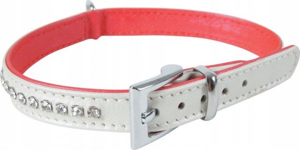Zolux 435053NCR Obroża skóra cyrkonie 40cm biała*