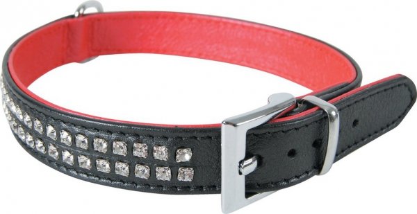 Zolux 435058NOI Obroża cyrkonie 2rzędy 45cm czarn*