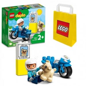 Zestaw Prezent LEGO Duplo POLICJA Motocykl Policyjny Pies Klocki 2+ Torba