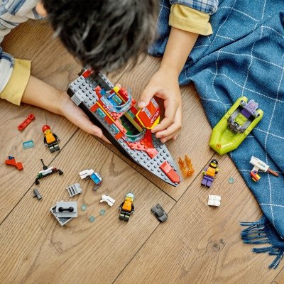 Zestaw Prezent LEGO City 60373 Straż Pożarna Łódź Strażacka Klocki 5+ Torba