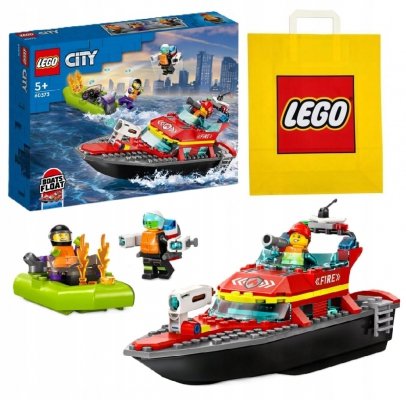 Zestaw Prezent LEGO City 60373 Straż Pożarna Łódź Strażacka Klocki 5+ Torba