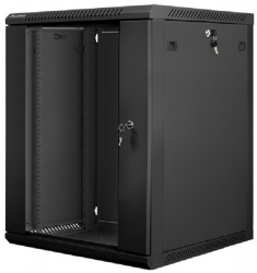 Szafa instalacyjna wisząca 19'' 15U 600X600mm czarna (drzwi      szklane)