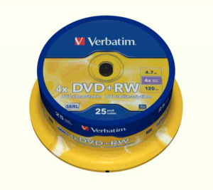 DVD+RW VERBATIM 4.7 GB 4x Cake 25  szt.