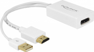 Adapter DELOCK HDMI-A + USB-A - DisplayPort HDMI-A (wtyk)+ SB-A (wtyk) - DisplayPort (gniazdo) 62496