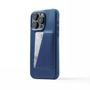 Mujjo Full Leather Wallet Case - etui skórzane do iPhone 15 Pro Max kompatybilne z MagSafe (monaco blue)