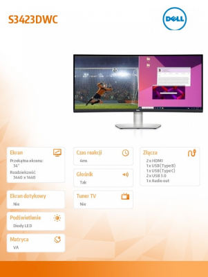 Monitor DELL 210-BEJE (34&quot; /VA /100Hz /3440 x 1440 /Czarny )