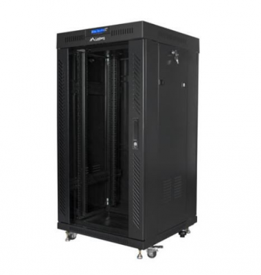 SZAFA INSTALACYJNA RACK STOJĄCA 19&quot; 22U 600X600 CZARNA DRZWI SZKLANE LCD LANBERG (FLAT PACK) V2