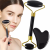 Roller do twarzy + płytka gua sha zestaw czarny