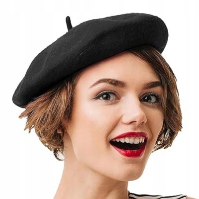 Beret czarny klasyczny miękki z antenką