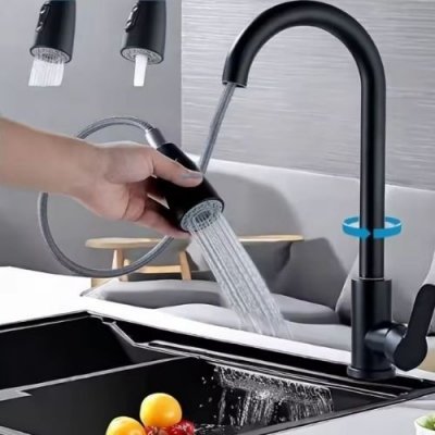 Bateria kuchenna czarna matowa z wyciąganą wylewką 360°