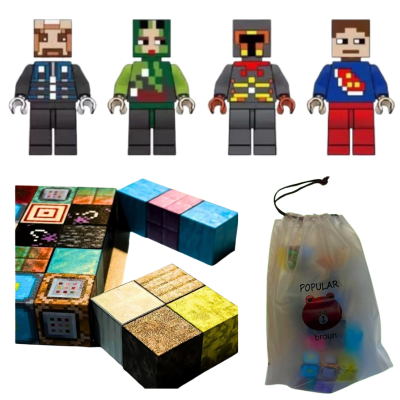 Klocki magnetyczne sześciany 27 sztuk + 4 figurki + worek