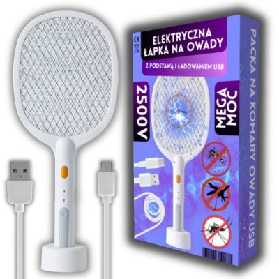 Elektryczna łapka na komary i muchy 2500V – packa USB rakieta na owady