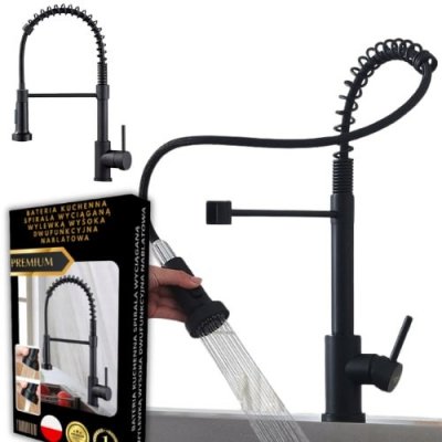 Bateria kuchenna czarna mat z wyciąganą wylewką 2 funkcje