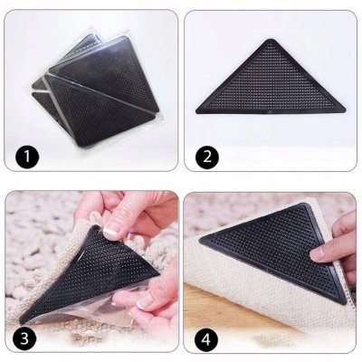 Naklejki antypoślizgowe pod dywan 4 sztuki – podkładki samoprzylepne do wykładzin i dywanów