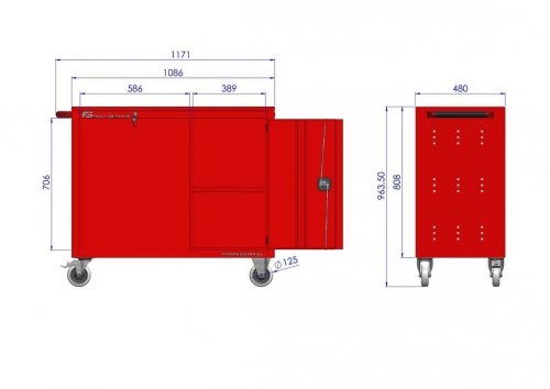 Wózek warsztatowy TRUCK z 4 szufladami i drzwiami PT-223-40